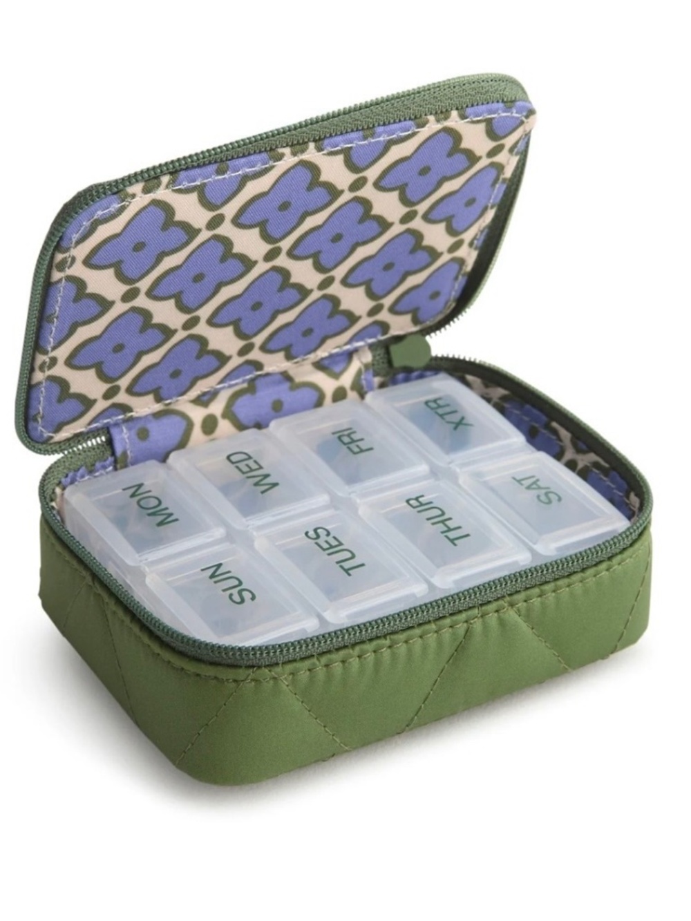 Vera Bradley Cotton Essential Travel Pill Case in Pearlized Cedar Green - New
